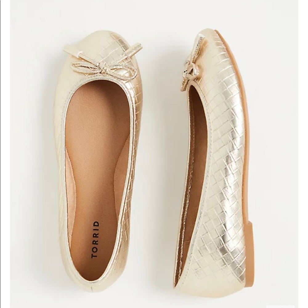 METALLIC GOLD DIAMOND FAUX LEATHER BOW BALLET FLAT (WW)